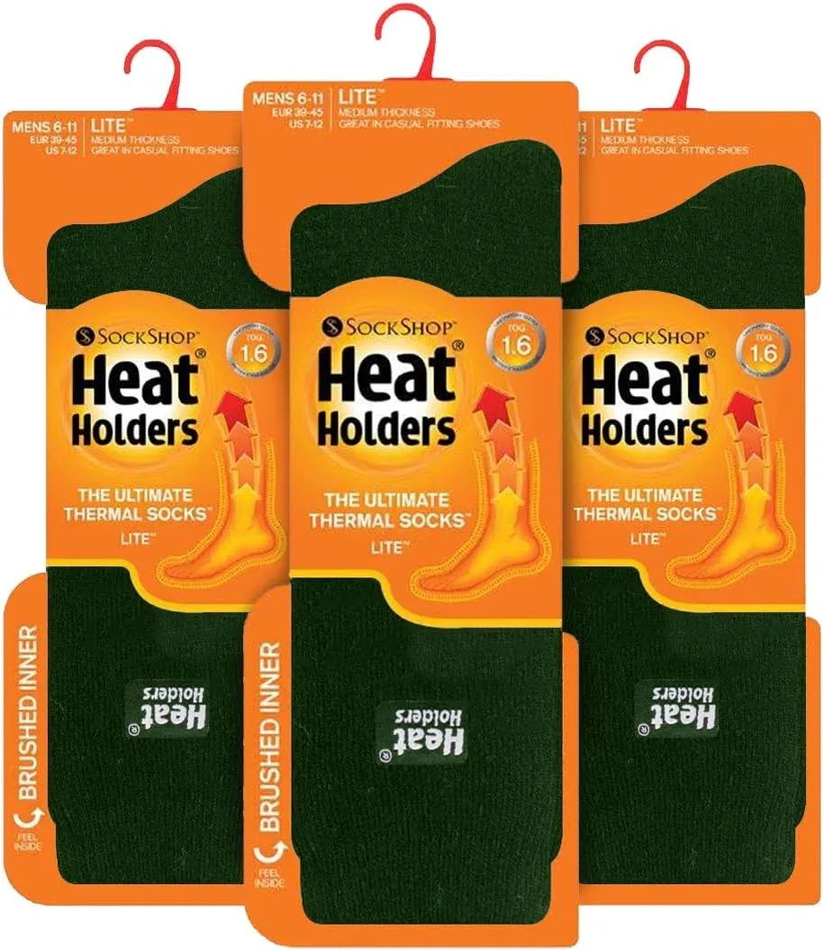 Heat Holders Lite - 3 Pairs Winter Thermal Socks for Men | Thin & Warm Socks