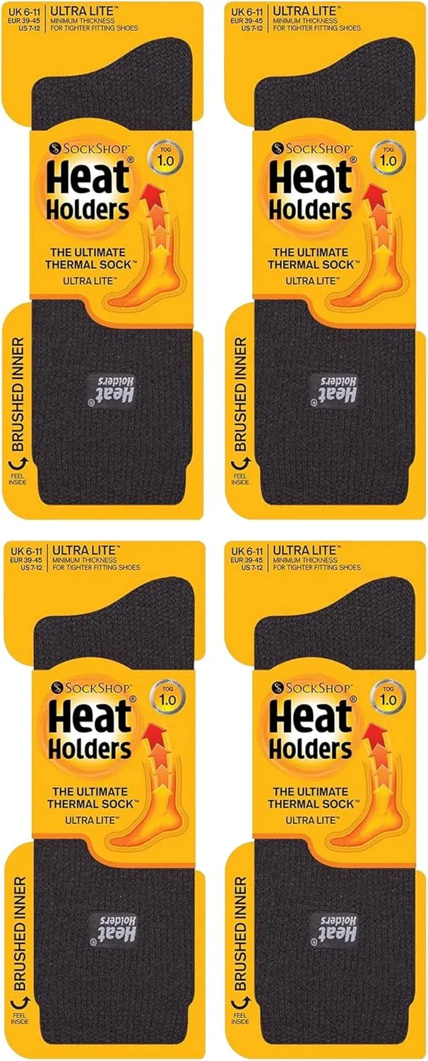 Heat Holders Ultra Lite - 4 Pairs Thermal Winter Socks for Men | Ultra Thin Warm Socks