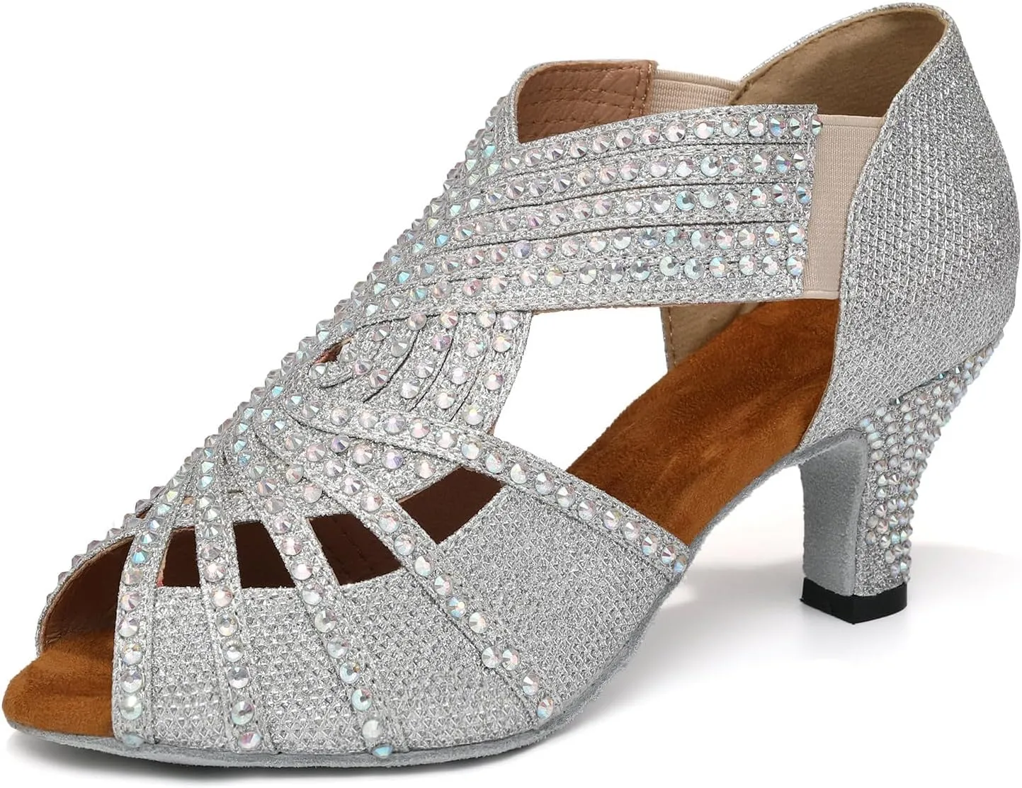HIPPOSEUS Women's Rhinestones Latin Dance Shoes Slip on Ballroom Salsa Bachata Performance Practice Dancer Shoes,Model L396