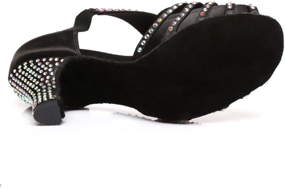 HIPPOSEUS Women's Rhinestones Latin Dance Shoes Slip on Ballroom Salsa Bachata Performance Practice Dancer Shoes,Model L396