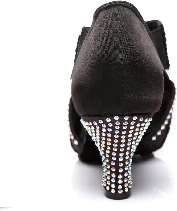 HIPPOSEUS Women's Rhinestones Latin Dance Shoes Slip on Ballroom Salsa Bachata Performance Practice Dancer Shoes,Model L396