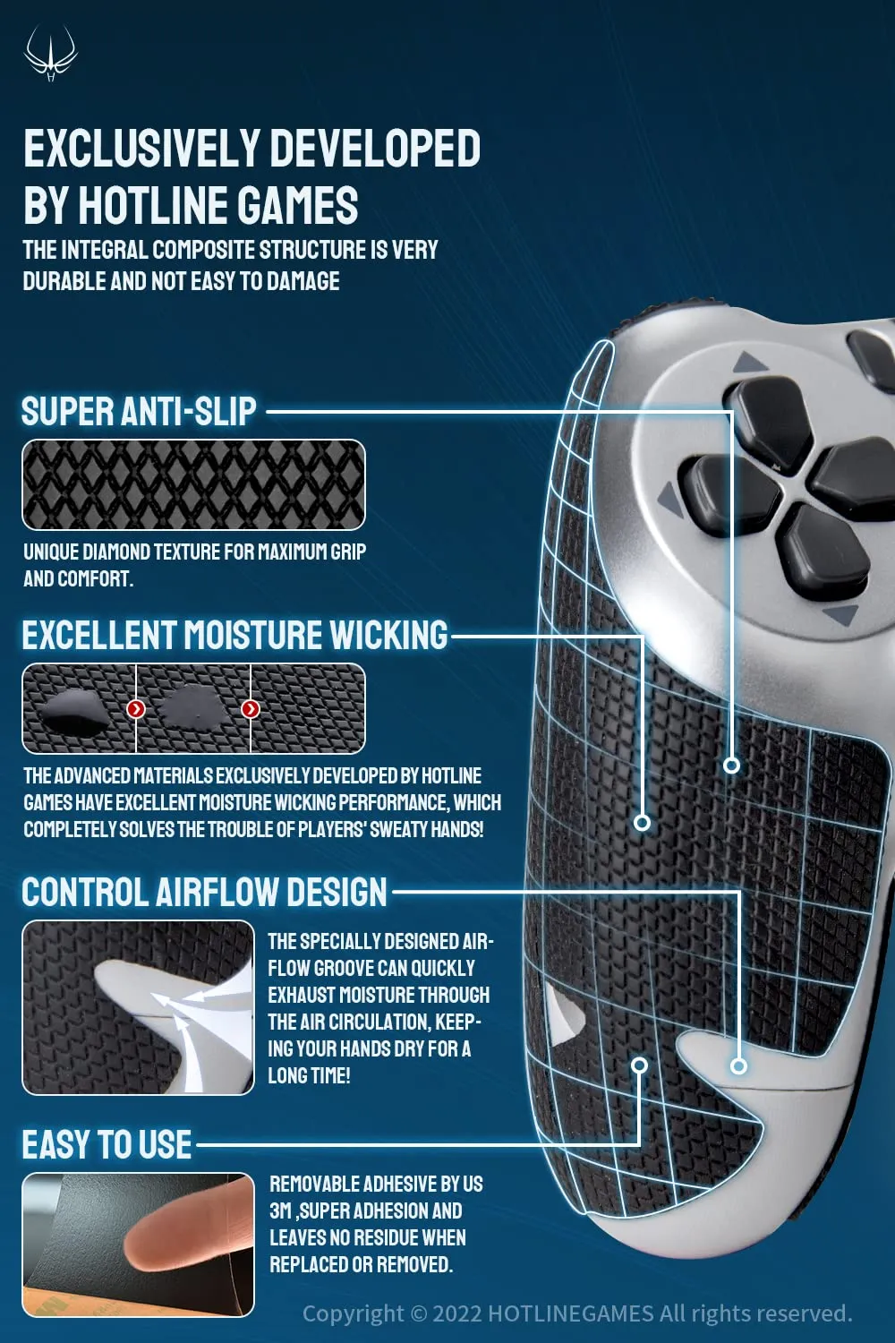 HOTLINEGAMES 2.0 Plus Controller Grip Compatible with PS4 DualShock 4 Controllers Grips Tape, Textured Soft Skin Kit, Pre-Cut, Easy to Apply, Sweat-Absorbent (for Handle Grips Buttons Triggers)