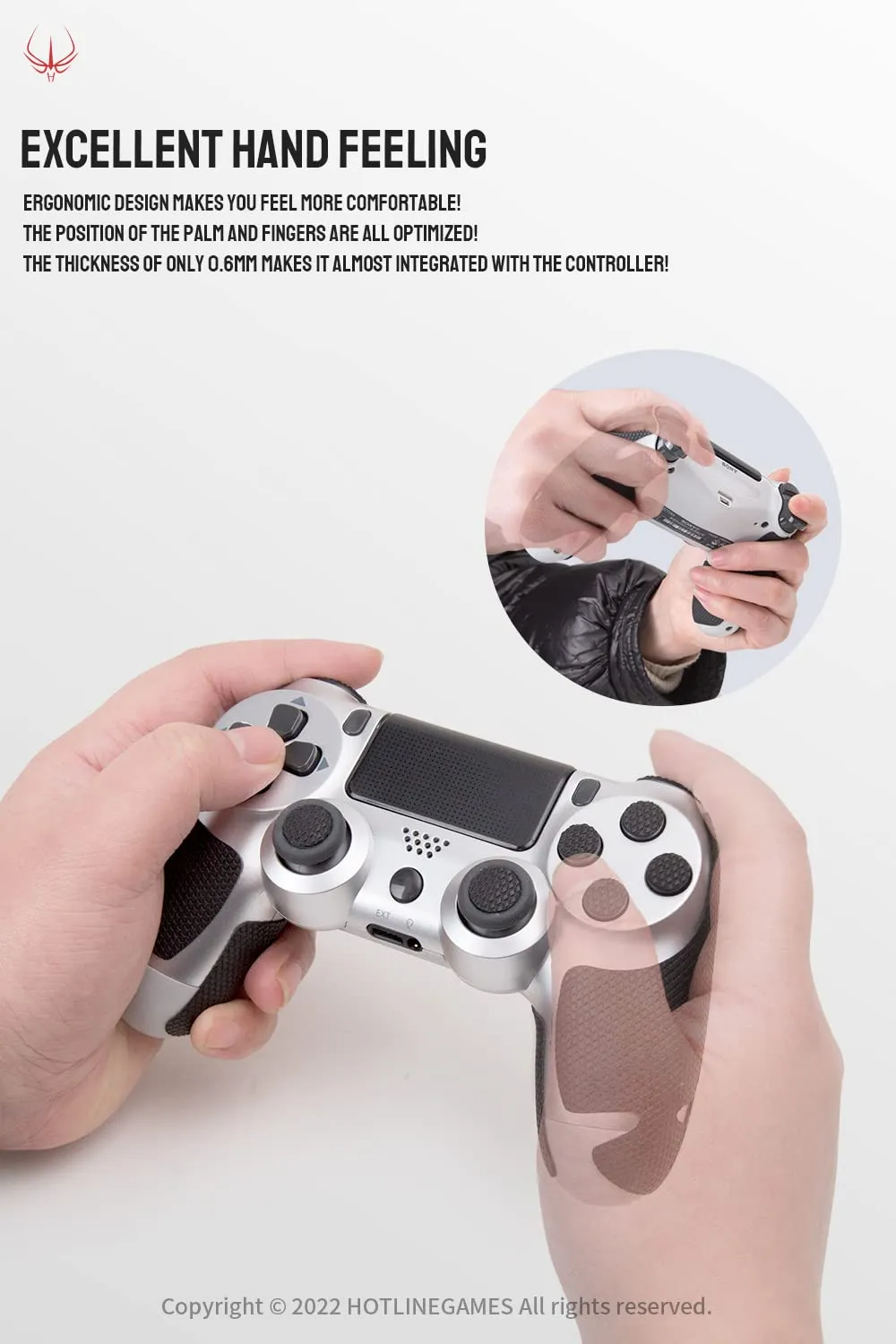 HOTLINEGAMES 2.0 Plus Controller Grip Compatible with PS4 DualShock 4 Controllers Grips Tape, Textured Soft Skin Kit, Pre-Cut, Easy to Apply, Sweat-Absorbent (for Handle Grips Buttons Triggers)