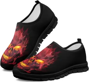 Howilath Skull Print Slip on Shoes for Men Casual House Shoes Running Sneakers Hands Free Shoes with Anti-Slip Sole