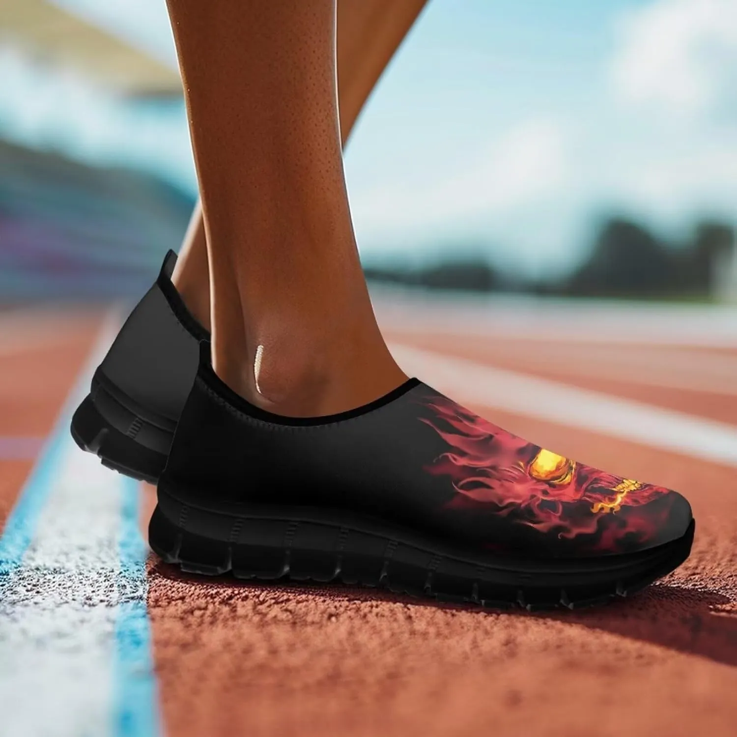 Howilath Skull Print Slip on Shoes for Men Casual House Shoes Running Sneakers Hands Free Shoes with Anti-Slip Sole
