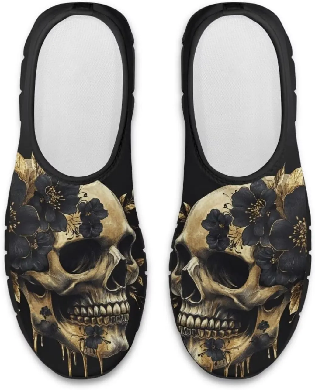 Howilath Skull Print Slip on Shoes for Men Casual House Shoes Running Sneakers Hands Free Shoes with Anti-Slip Sole