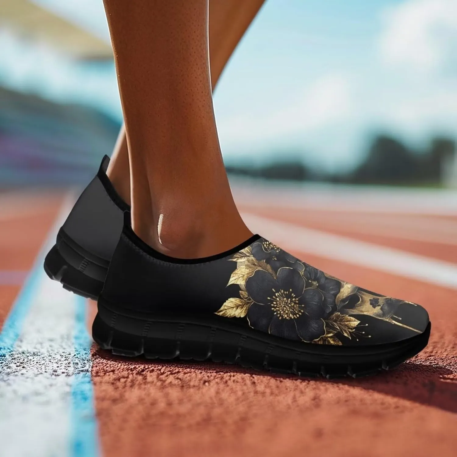 Howilath Skull Print Slip on Shoes for Men Casual House Shoes Running Sneakers Hands Free Shoes with Anti-Slip Sole
