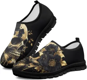 Howilath Skull Print Slip on Shoes for Men Casual House Shoes Running Sneakers Hands Free Shoes with Anti-Slip Sole