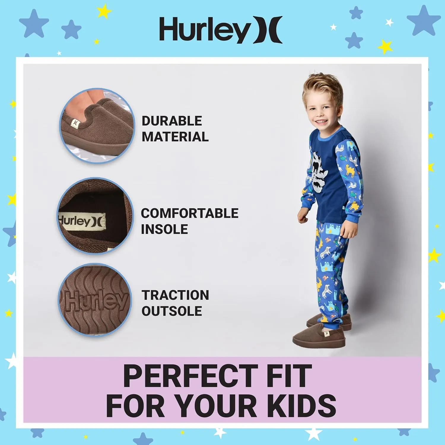 Hurley Kids Slippers Comfortable and Easy Slip-On Style for Little and Big Kids, Versatile Wear for Indoor & Outdoor Adventures, Terrie