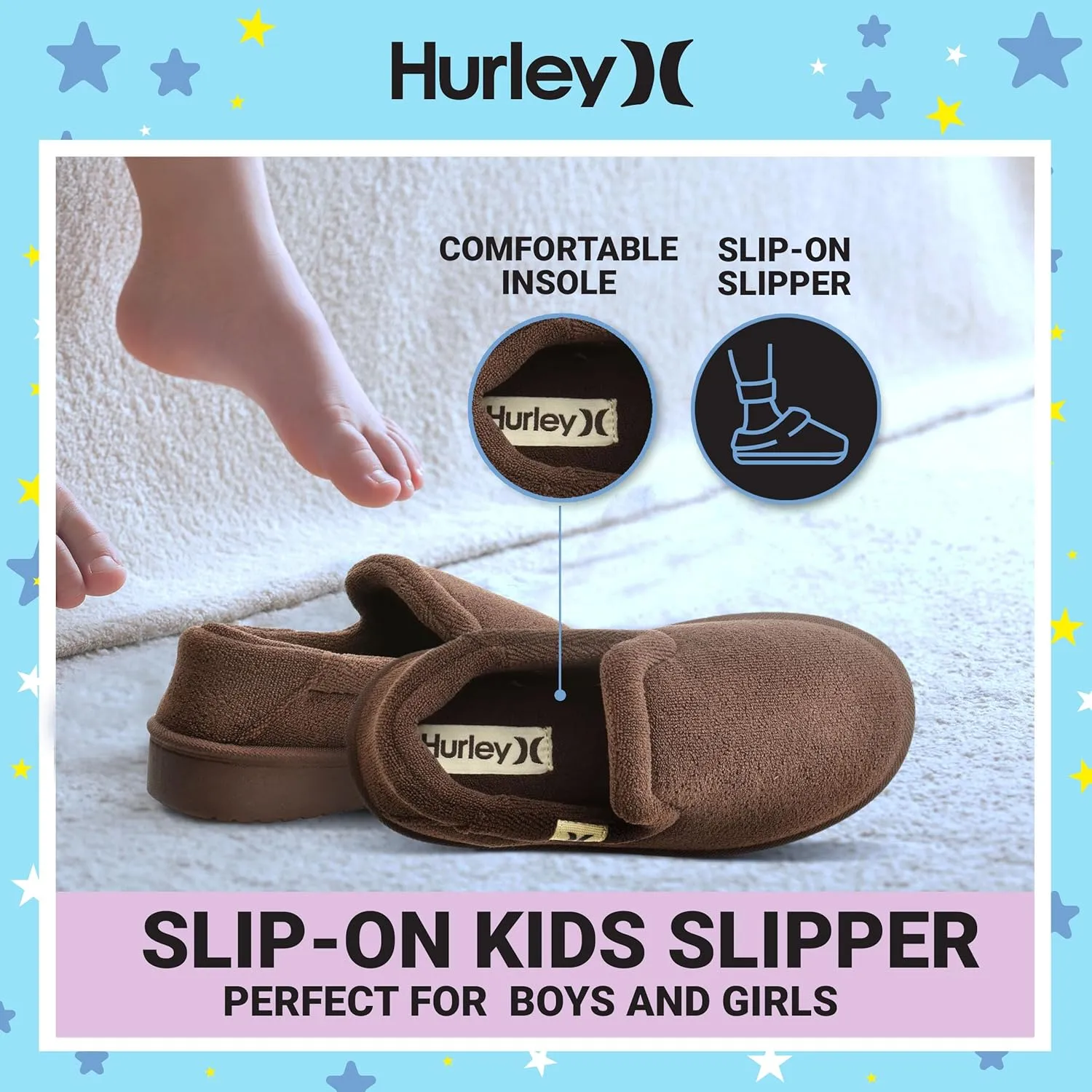 Hurley Kids Slippers Comfortable and Easy Slip-On Style for Little and Big Kids, Versatile Wear for Indoor & Outdoor Adventures, Terrie