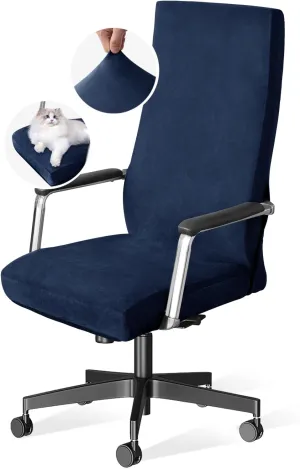 H.VERSAILTEX Velvet Home Office Chair Covers Stretchable Computer Desk Chair Covers Mid - High Back Universal Executive Boss Chair Covers Gaming Chair Cover Removable Machine Washable, Navy