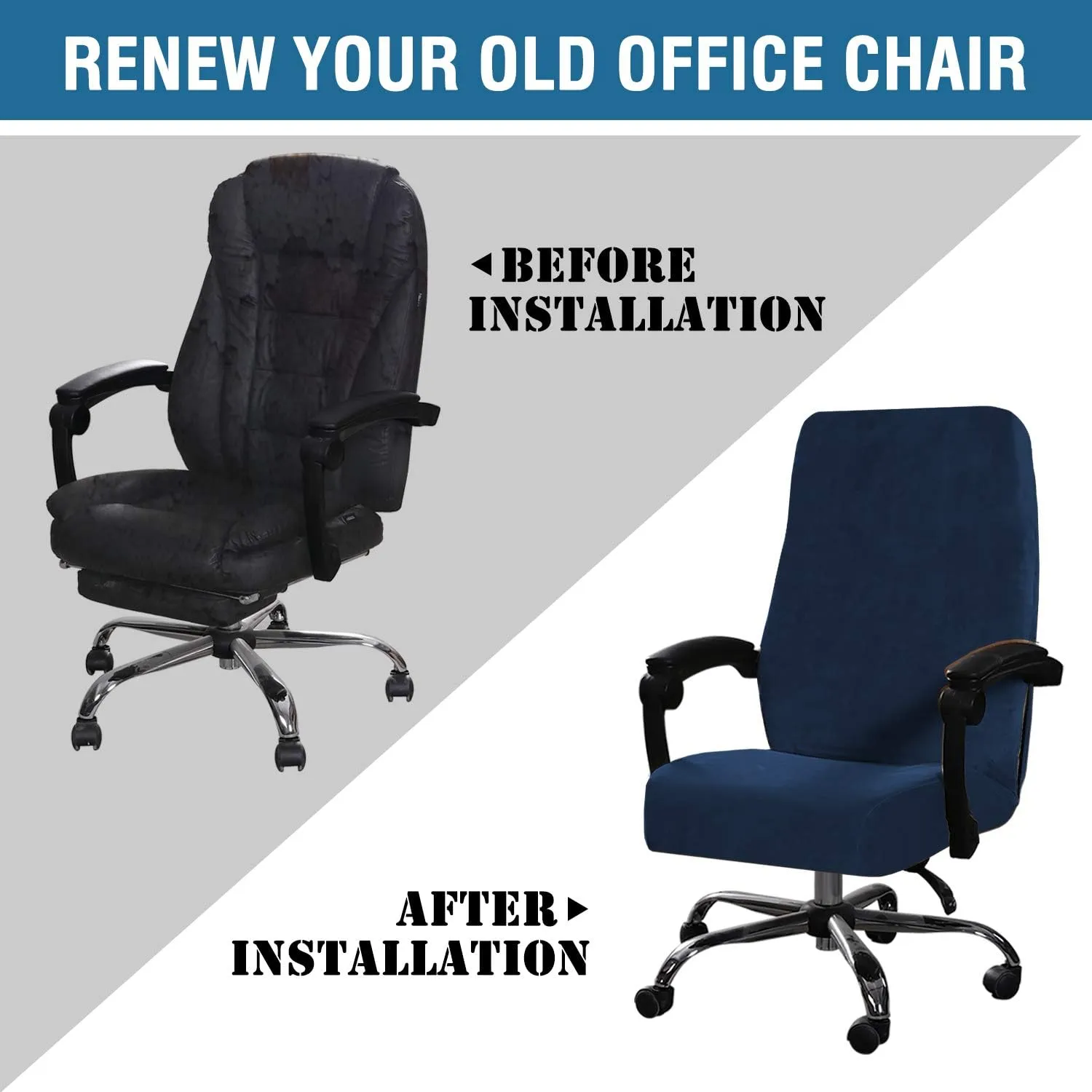 H.VERSAILTEX Velvet Home Office Chair Covers Stretchable Computer Desk Chair Covers Mid - High Back Universal Executive Boss Chair Covers Gaming Chair Cover Removable Machine Washable, Navy