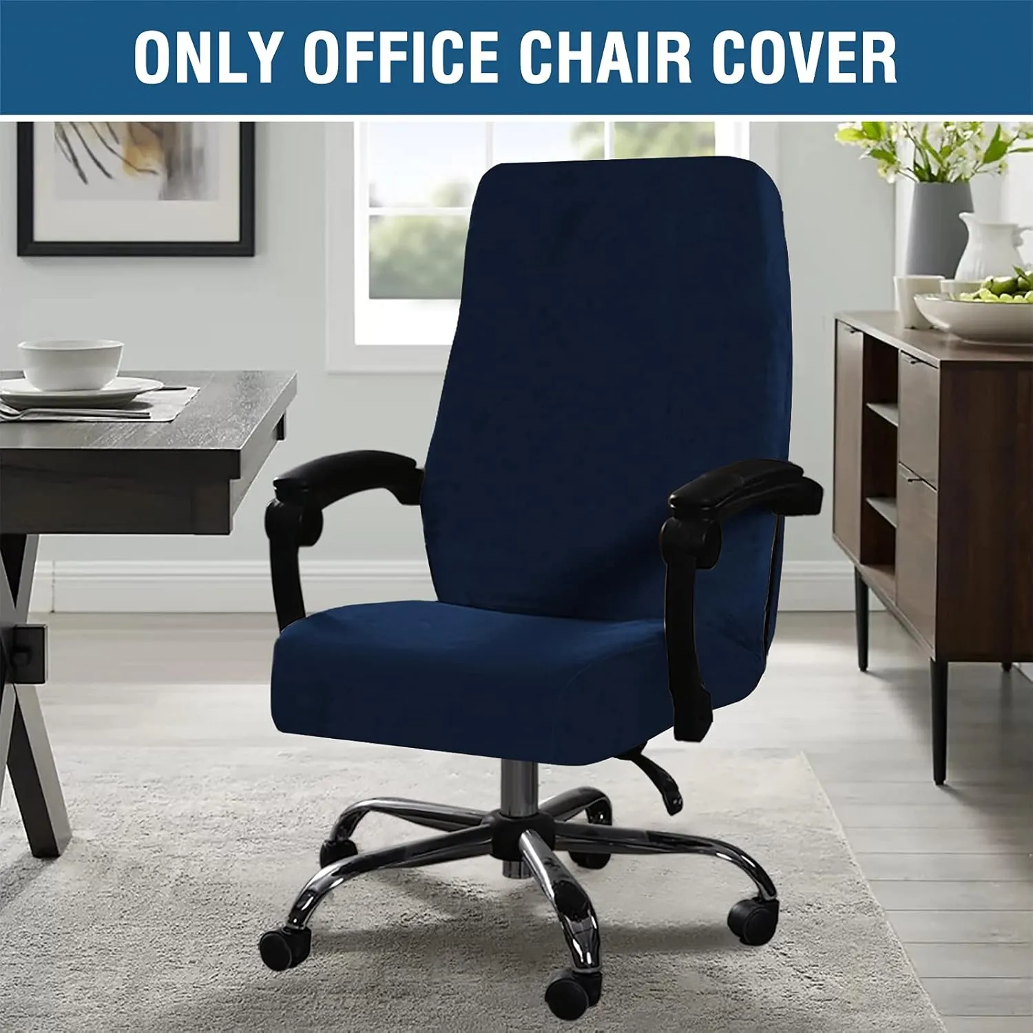 H.VERSAILTEX Velvet Home Office Chair Covers Stretchable Computer Desk Chair Covers Mid - High Back Universal Executive Boss Chair Covers Gaming Chair Cover Removable Machine Washable, Navy