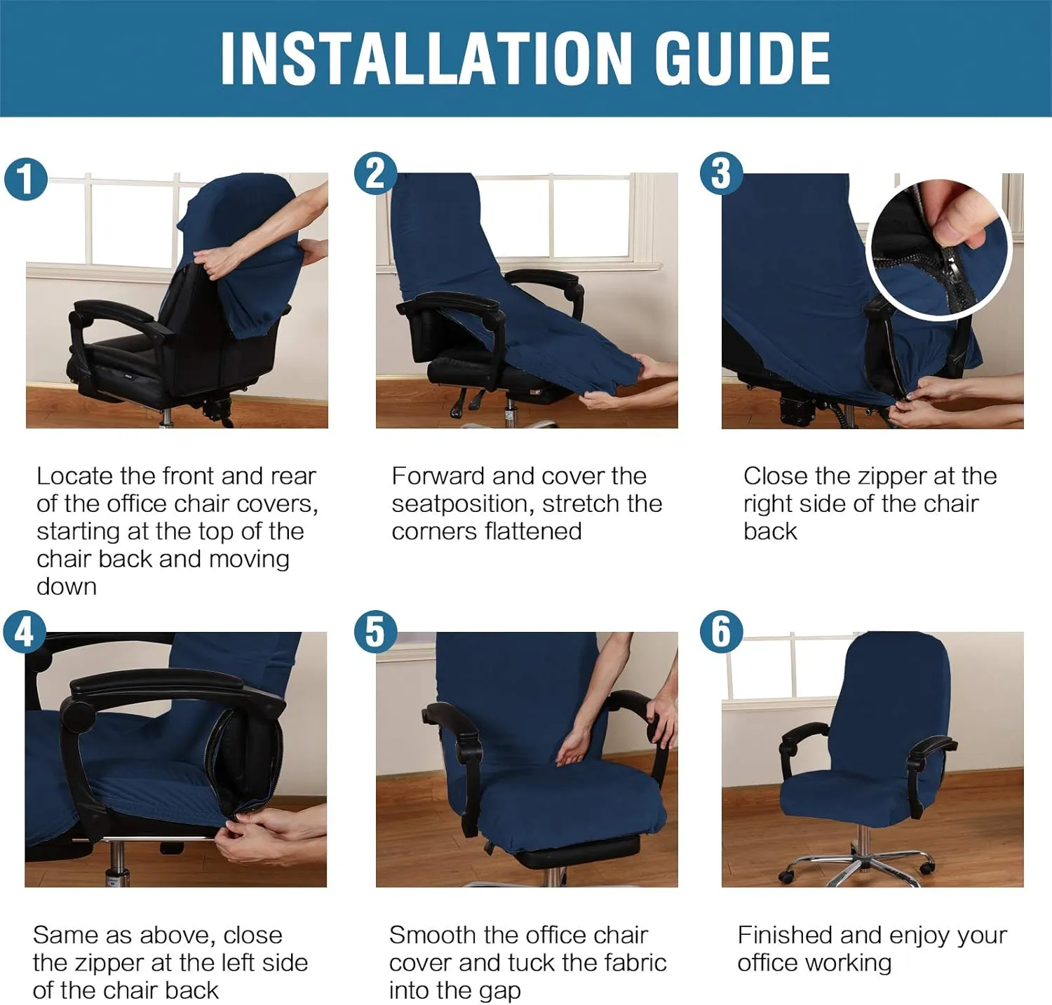 H.VERSAILTEX Velvet Home Office Chair Covers Stretchable Computer Desk Chair Covers Mid - High Back Universal Executive Boss Chair Covers Gaming Chair Cover Removable Machine Washable, Navy