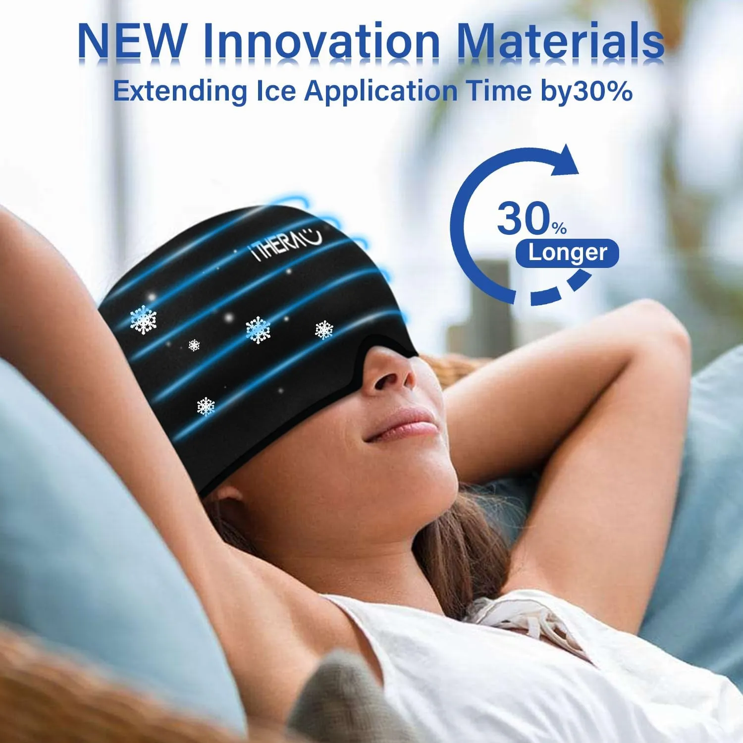 iTHERAU Migraine Ice Head Wrap - Black Headache Relief Hat with Cold Compress for Sinus, Stress and Tension Relief