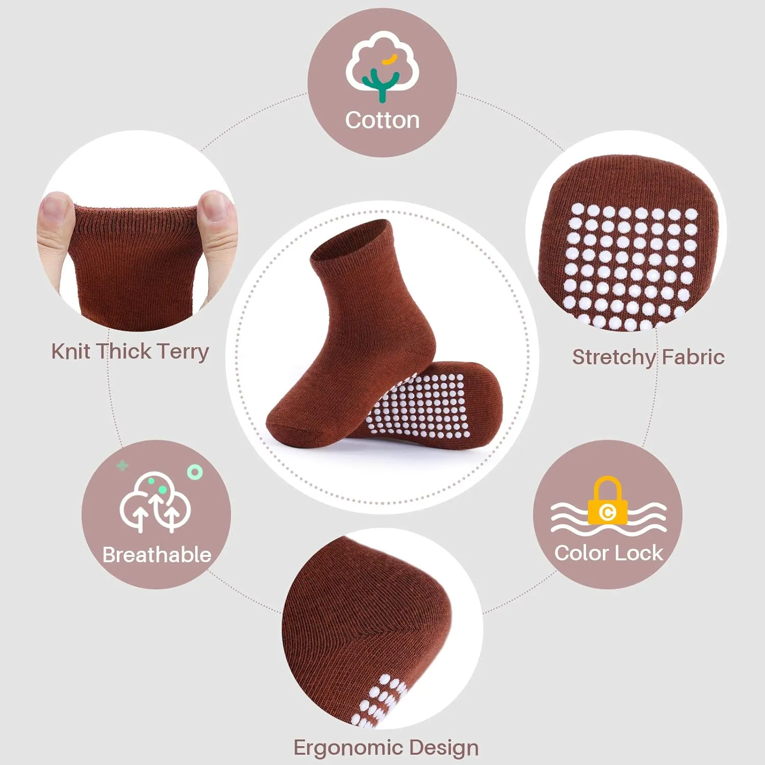 JAKIDAR 12 Pack Baby Toddler Socks Non Slip Grip Cotton Crew Socks for Boys Girls Infants Kids