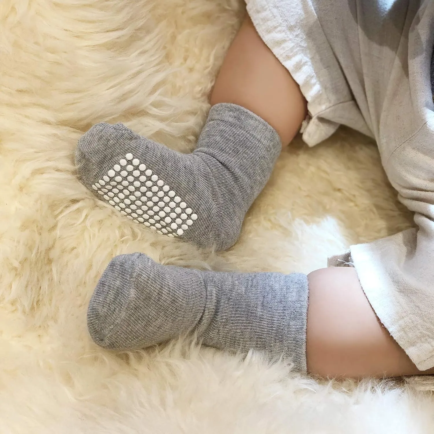 JAKIDAR 12 Pack Baby Toddler Socks Non Slip Grip Cotton Crew Socks for Boys Girls Infants Kids