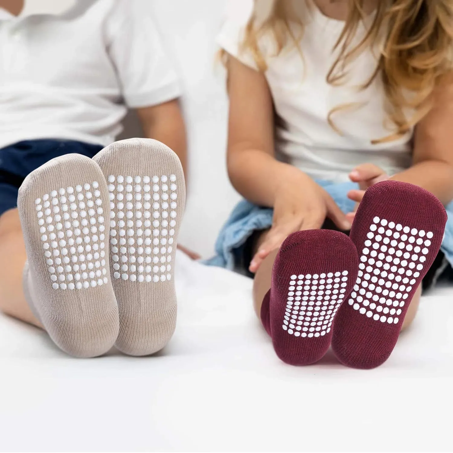 JAKIDAR 12 Pack Baby Toddler Socks Non Slip Grip Cotton Crew Socks for Boys Girls Infants Kids