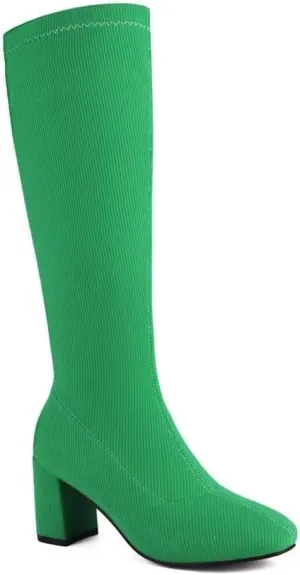 Joojaky Woman Fashion Block Heel Knee High Boots Stilettos Chunky Heel Elastic Sock Boots