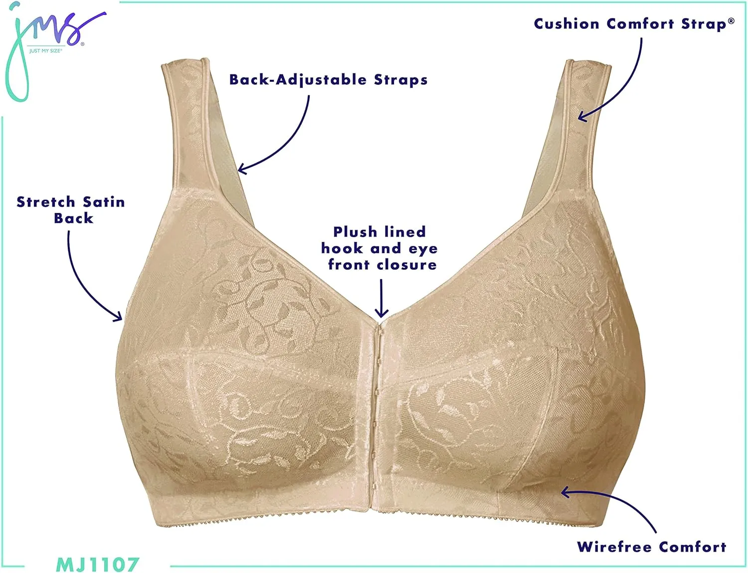 Just My Size Women's Easy On Front Close Wirefree Bra MJ1107