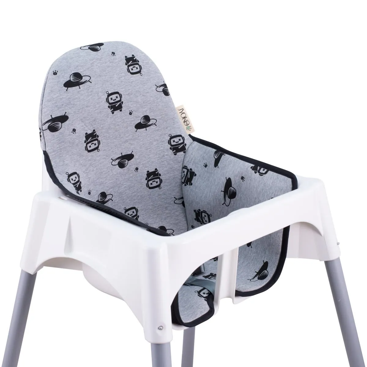 JYOKO Kids High Chair Cushion Compatible with IKEA Antilop 100% Cotton   Foam   3D Air Confort Made (Robot Space)
