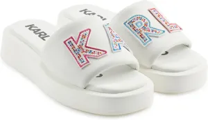 Karl Lagerfeld Paris Women's Cushioned Insole Everyday Opal Stone Pearl Platform Slide Sandal, Bright White, 6.5