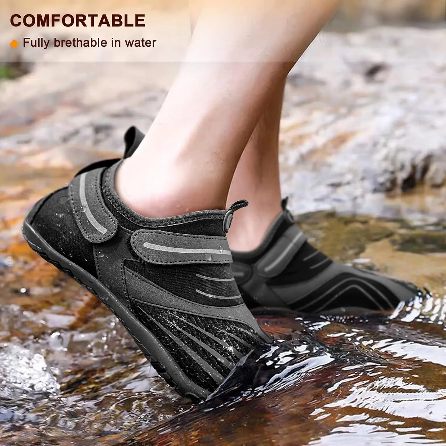 KEMISANT Mens Water Shoes, Unisex Barefoot Aqua Shoes for Men Women Beach Swimming Water Sport Shoes