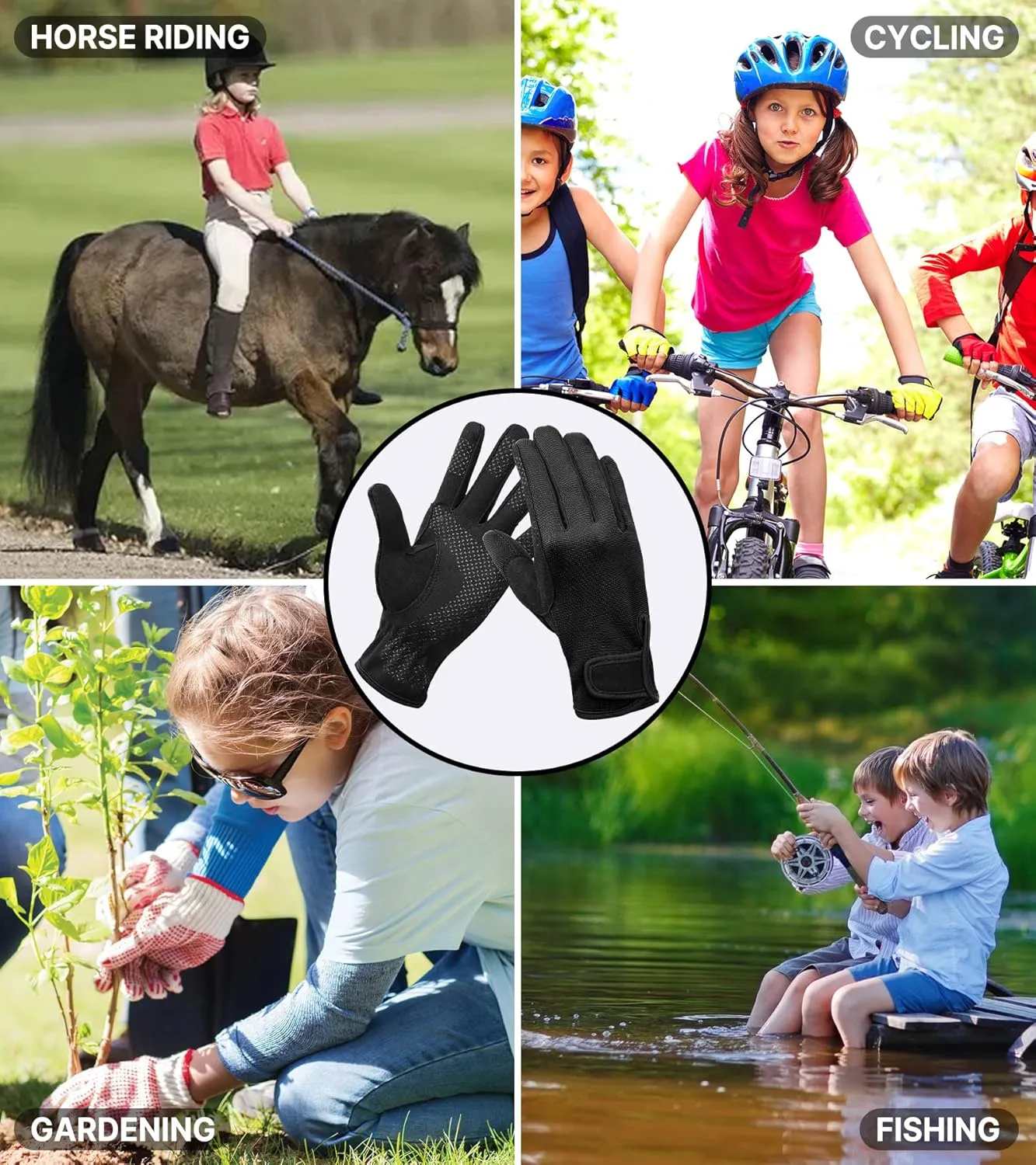 Kids Horse Riding Gloves Equestrian Anti Slip Children Horseback Bike Gardening Fishing Cycling Outdoor Activities Riding Gloves Girls Boys Youth