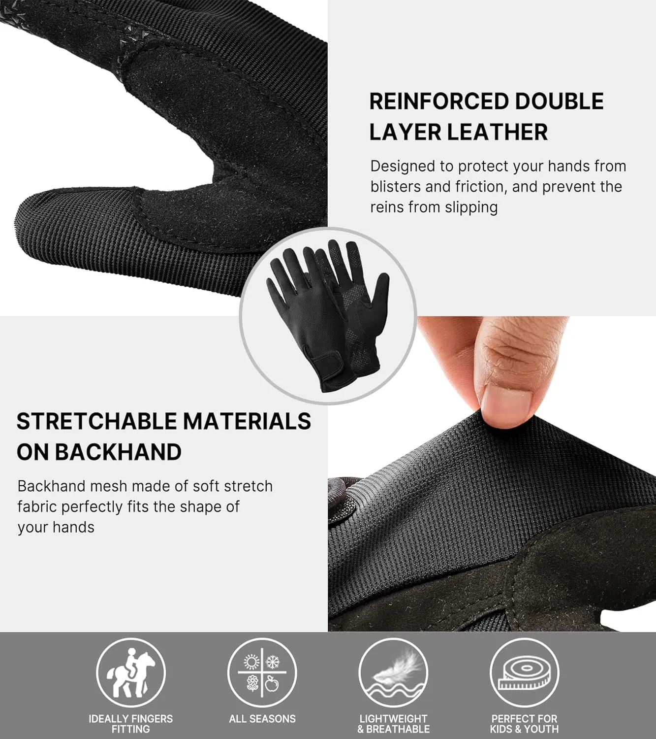 Kids Horse Riding Gloves Equestrian Anti Slip Children Horseback Bike Gardening Fishing Cycling Outdoor Activities Riding Gloves Girls Boys Youth
