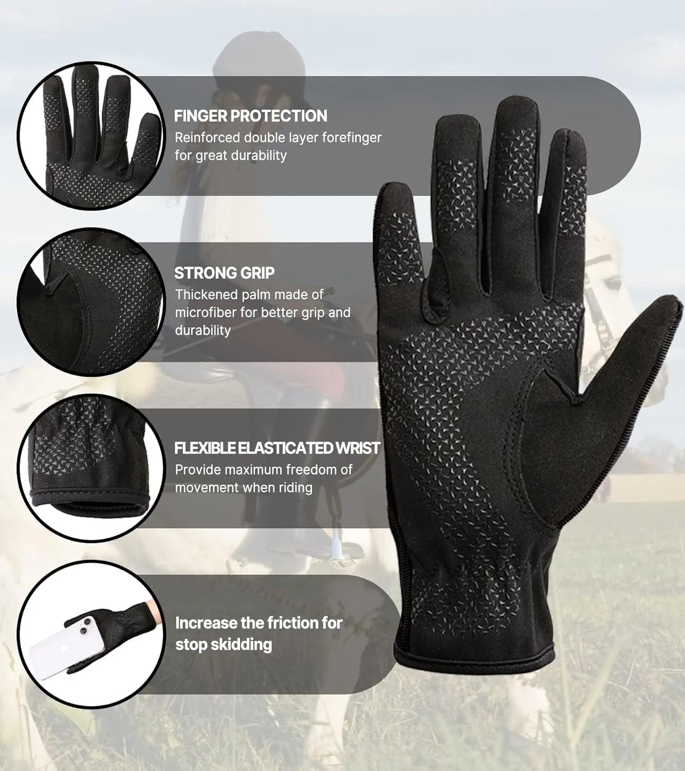 Kids Horse Riding Gloves Equestrian Anti Slip Children Horseback Bike Gardening Fishing Cycling Outdoor Activities Riding Gloves Girls Boys Youth