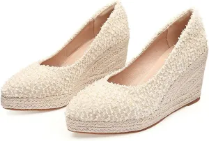 KOKOMOMO Womens Pointed Toe Espadrille Wedges Faux Suede Platform Pumps