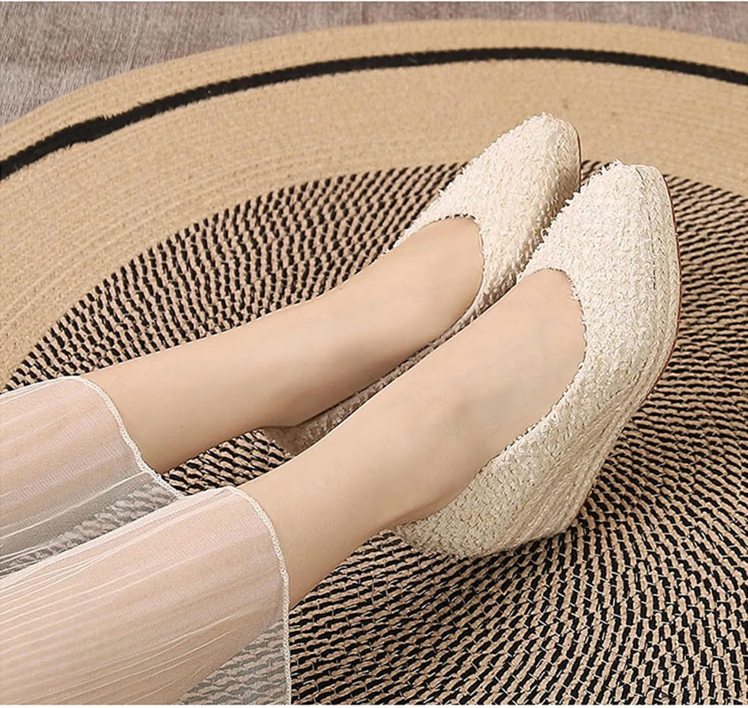 KOKOMOMO Womens Pointed Toe Espadrille Wedges Faux Suede Platform Pumps