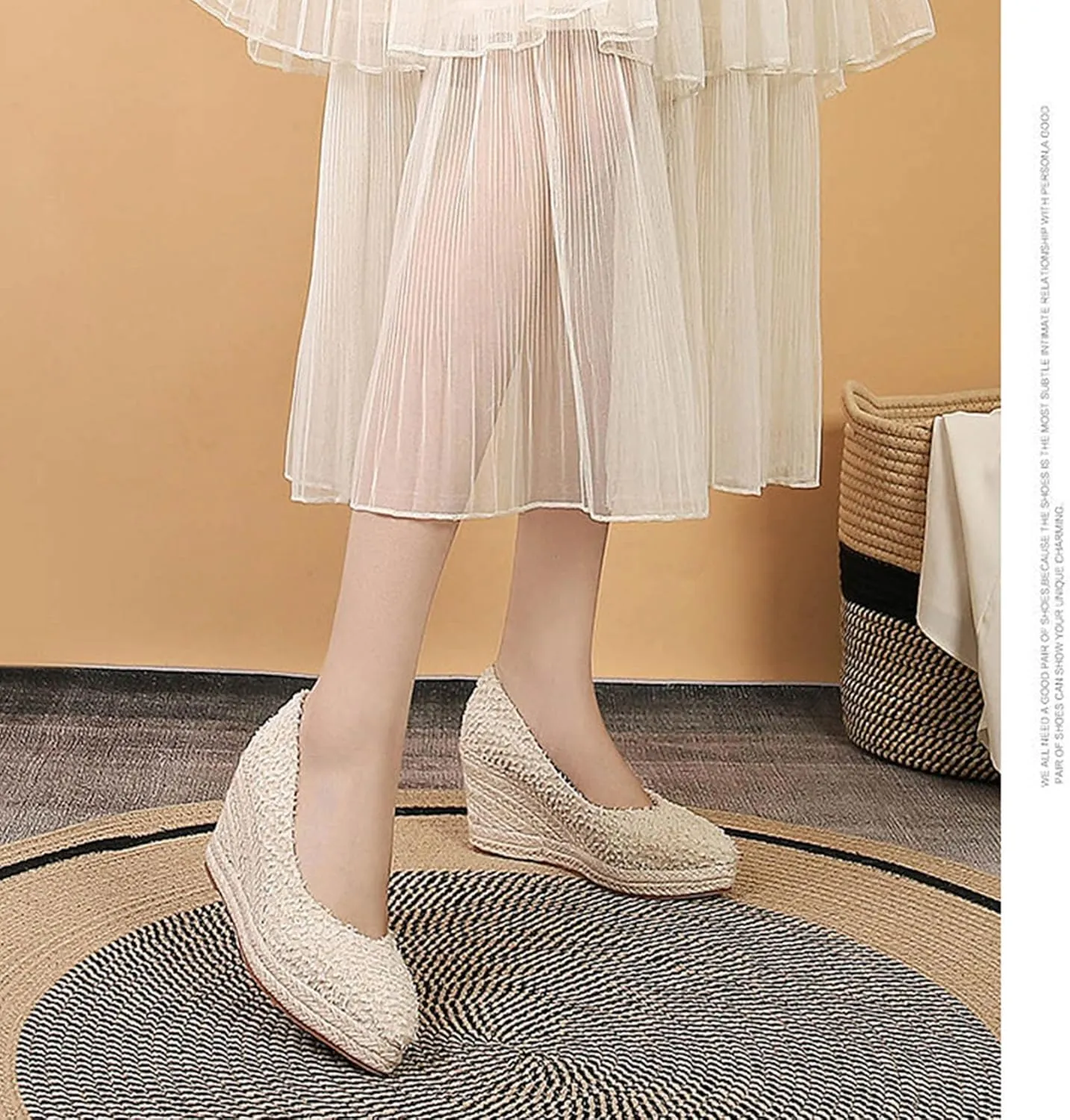 KOKOMOMO Womens Pointed Toe Espadrille Wedges Faux Suede Platform Pumps