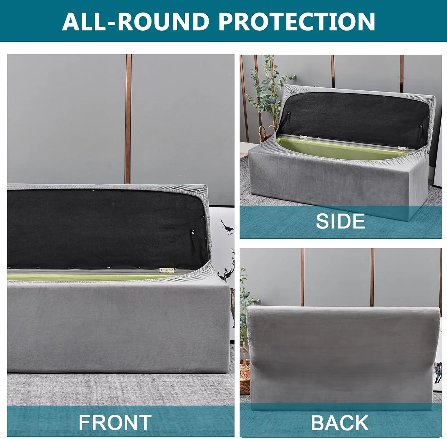 KRFOONN Rectangle Ottoman Covers Stretch Storage Ottoman Slipcovers Oversized Folding Storage Bench Cover Footrest Stool Slipcover Furniture Protector for Living Room Bedroom, Light Grey