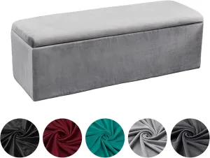 KRFOONN Rectangle Ottoman Covers Stretch Storage Ottoman Slipcovers Oversized Folding Storage Bench Cover Footrest Stool Slipcover Furniture Protector for Living Room Bedroom, Light Grey