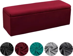 KRFOONN Rectangle Ottoman Covers Stretch Storage Ottoman Slipcovers Velvet Oversized Folding Storage Bench Cover Footrest Stool Slipcover Furniture Protector for Living Room Bedroom, Wine Red