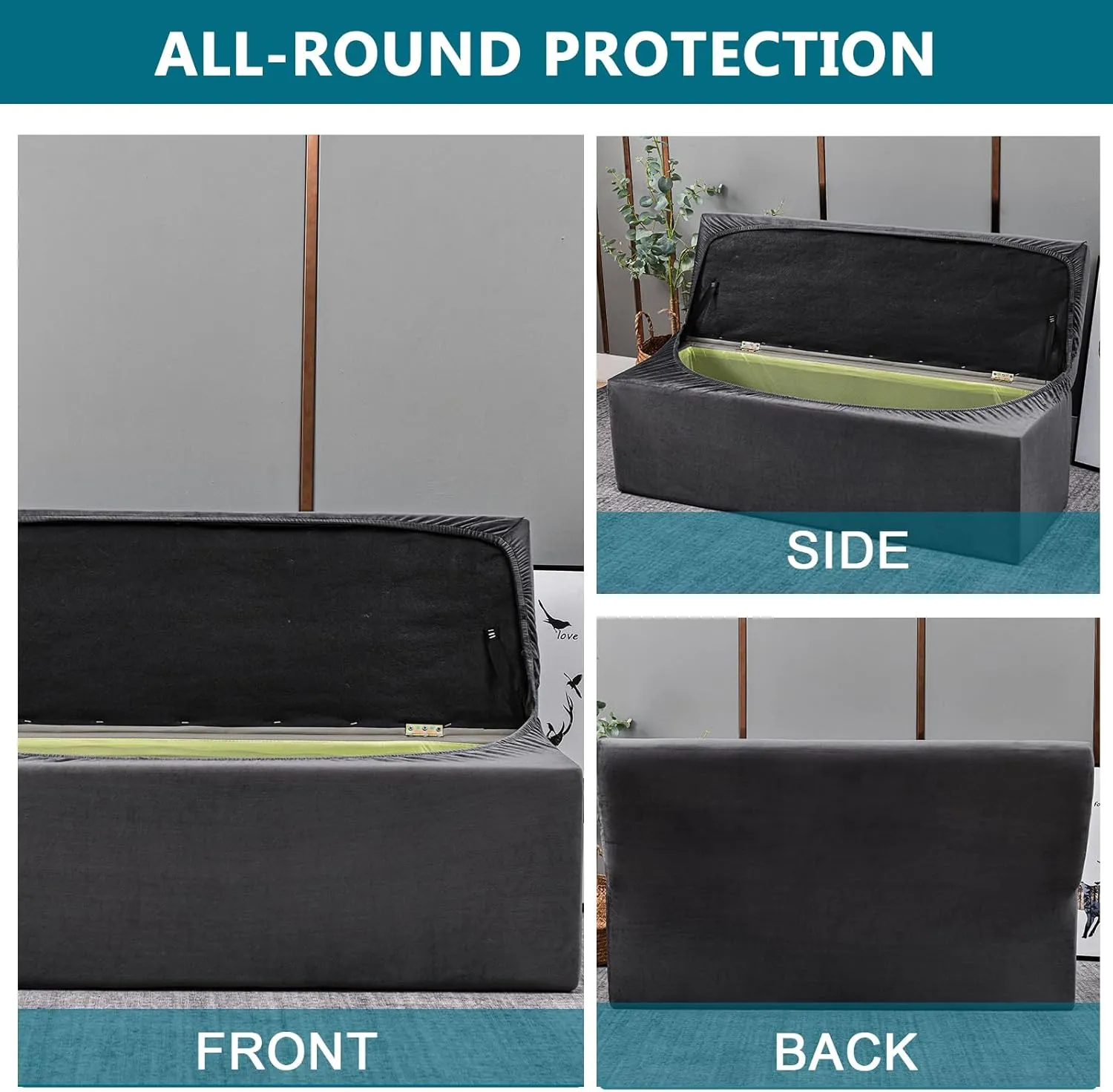 KRFOONN Rectangle Ottoman Covers Stretch Storage Ottoman Slipcovers Velvet Oversized Folding Storage Bench Cover Footrest Stool Slipcover Furniture Protector for Living Room Bedroom,Dark Grey