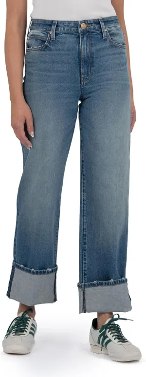 KUT from the Kloth Women's Petite Sienna High-Rise Wide Leg Roll-up 5" in Cuddle