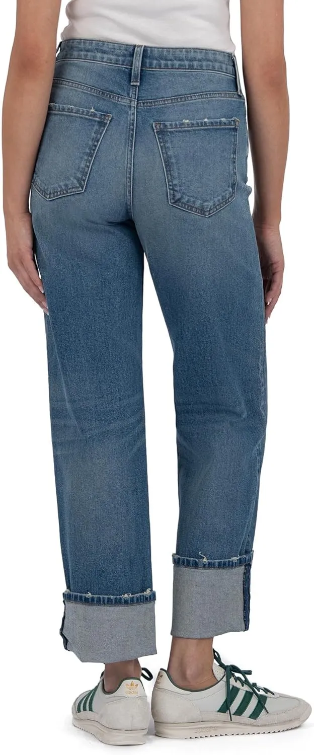 KUT from the Kloth Women's Petite Sienna High-Rise Wide Leg Roll-up 5" in Cuddle