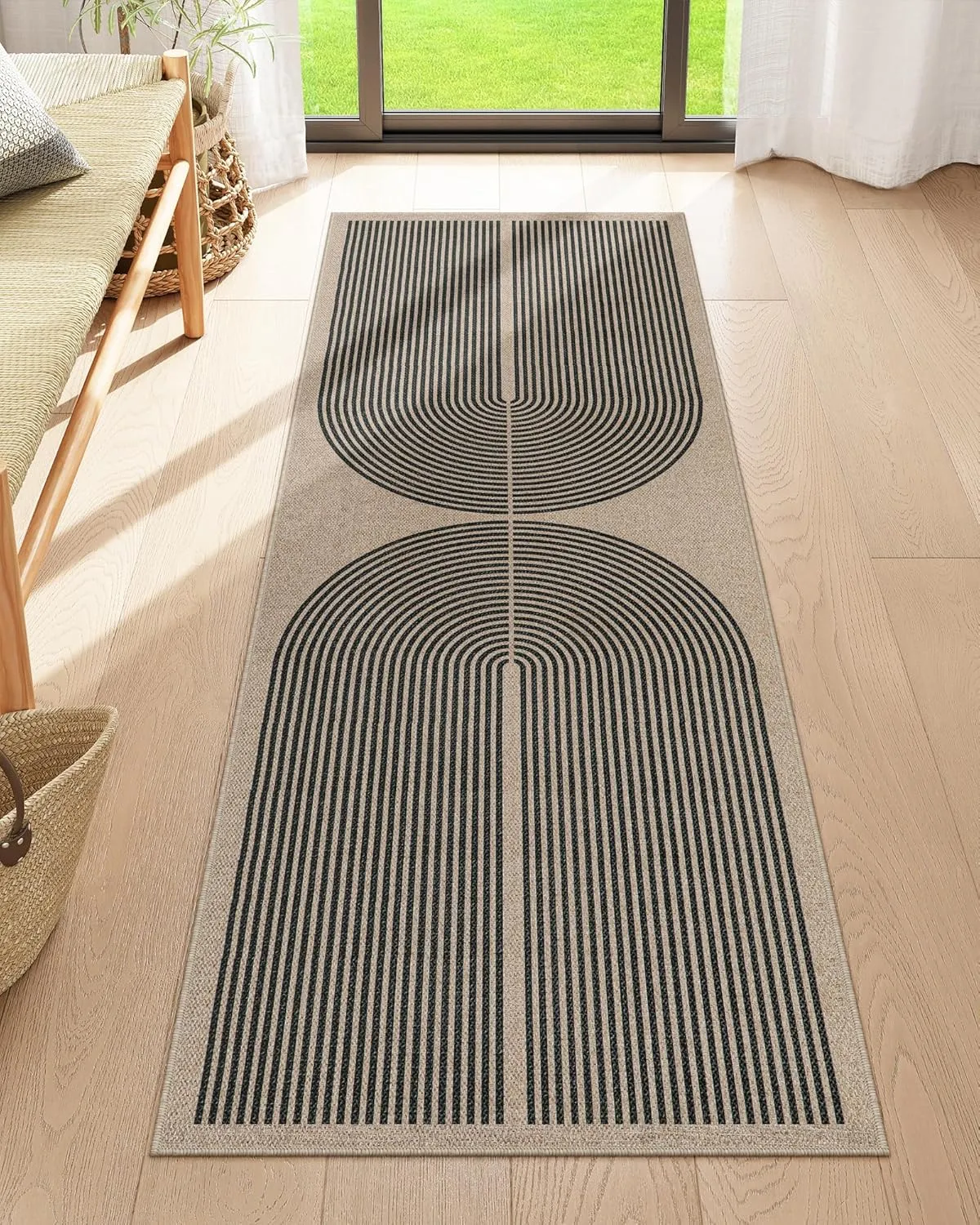 Lahome Modern Rainbow Easy Jute Outdoor Runner Rug, 2x6 Runners for Hallways Washable Laundry Room Rug, Farmhouse Non Slip Indoor Outdoor Carpet for Kitchen Floor Entryway