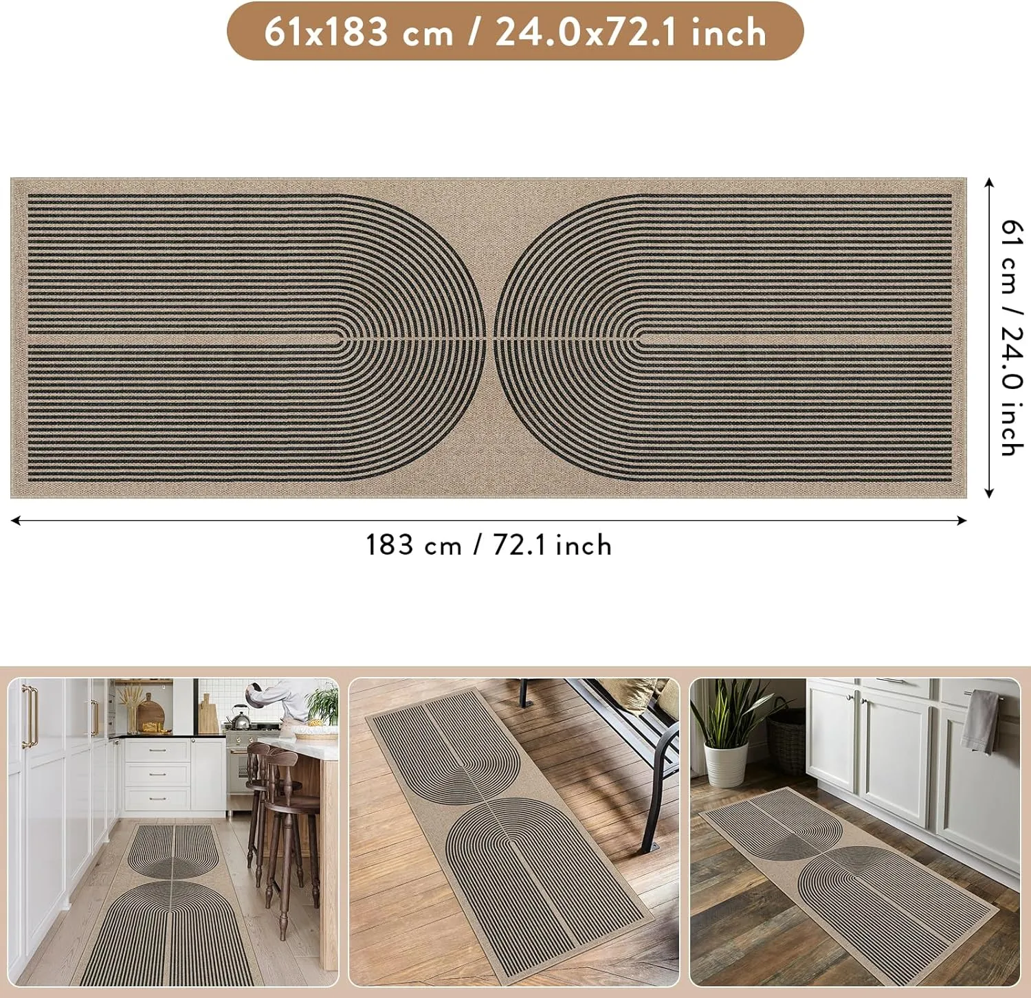 Lahome Modern Rainbow Easy Jute Outdoor Runner Rug, 2x6 Runners for Hallways Washable Laundry Room Rug, Farmhouse Non Slip Indoor Outdoor Carpet for Kitchen Floor Entryway