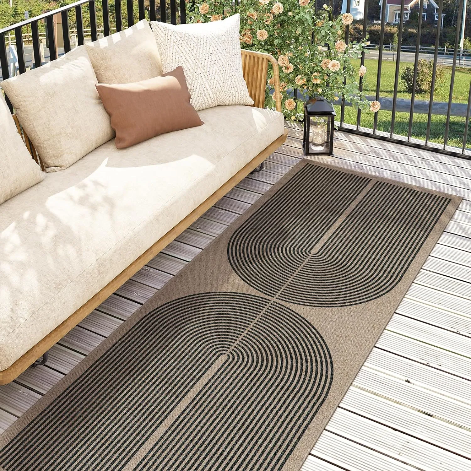 Lahome Modern Rainbow Easy Jute Outdoor Runner Rug, 2x6 Runners for Hallways Washable Laundry Room Rug, Farmhouse Non Slip Indoor Outdoor Carpet for Kitchen Floor Entryway