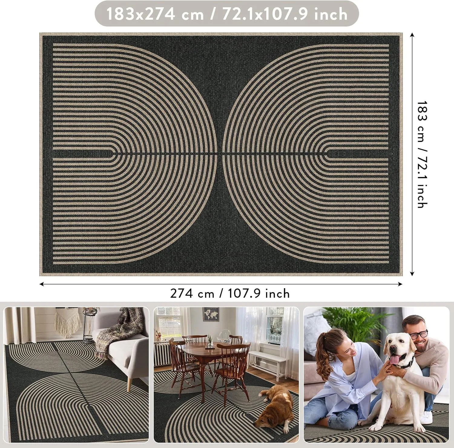 Lahome Modern Rainbow Easy Jute Rug, 6x9 Area Rugs for Living Room Outdoor Patio Washable Indoor Outdoor Dining Room Carpet, Farmhouse Large Non Slip Carpet for Bedromm Backyard Office