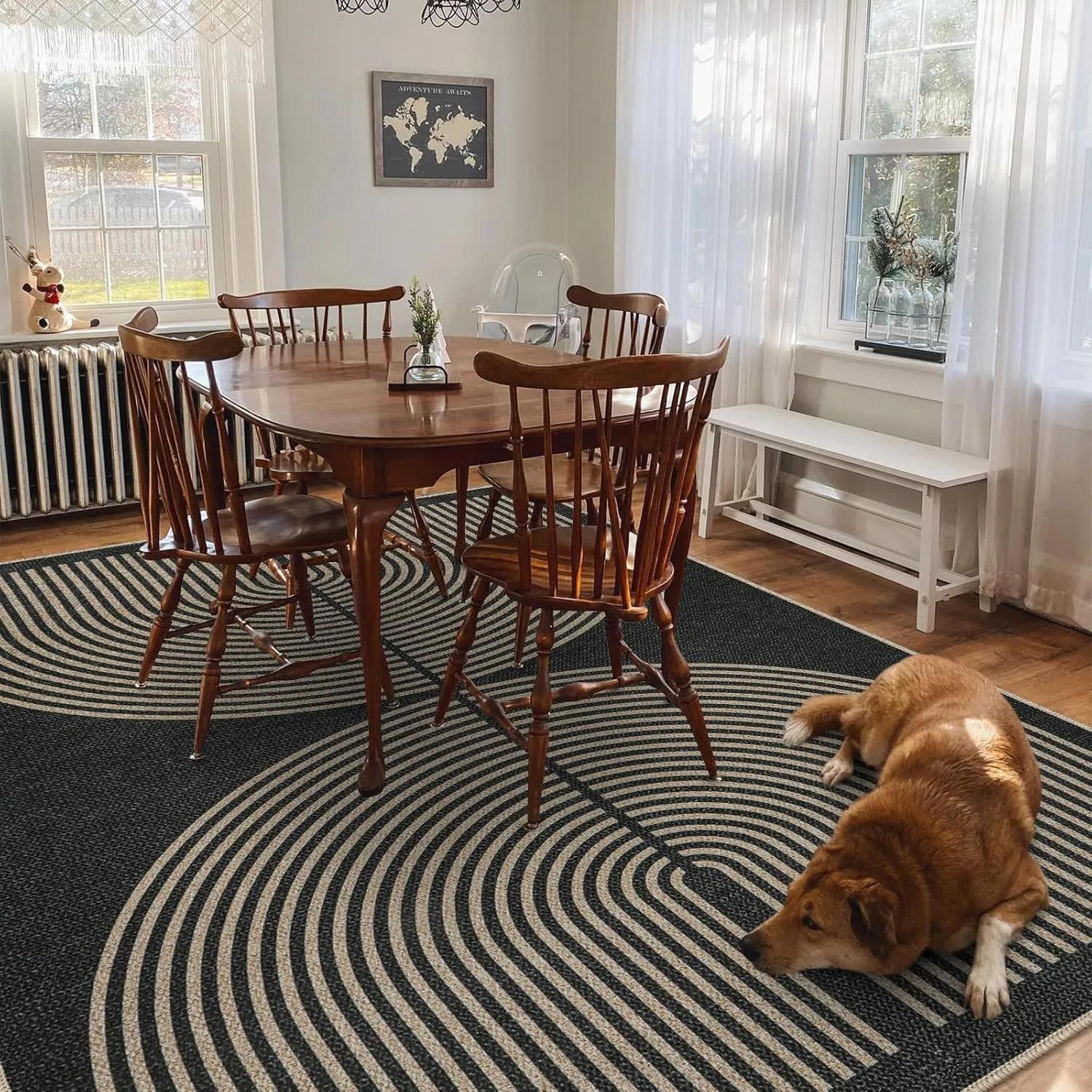Lahome Modern Rainbow Easy Jute Rug, 6x9 Area Rugs for Living Room Outdoor Patio Washable Indoor Outdoor Dining Room Carpet, Farmhouse Large Non Slip Carpet for Bedromm Backyard Office