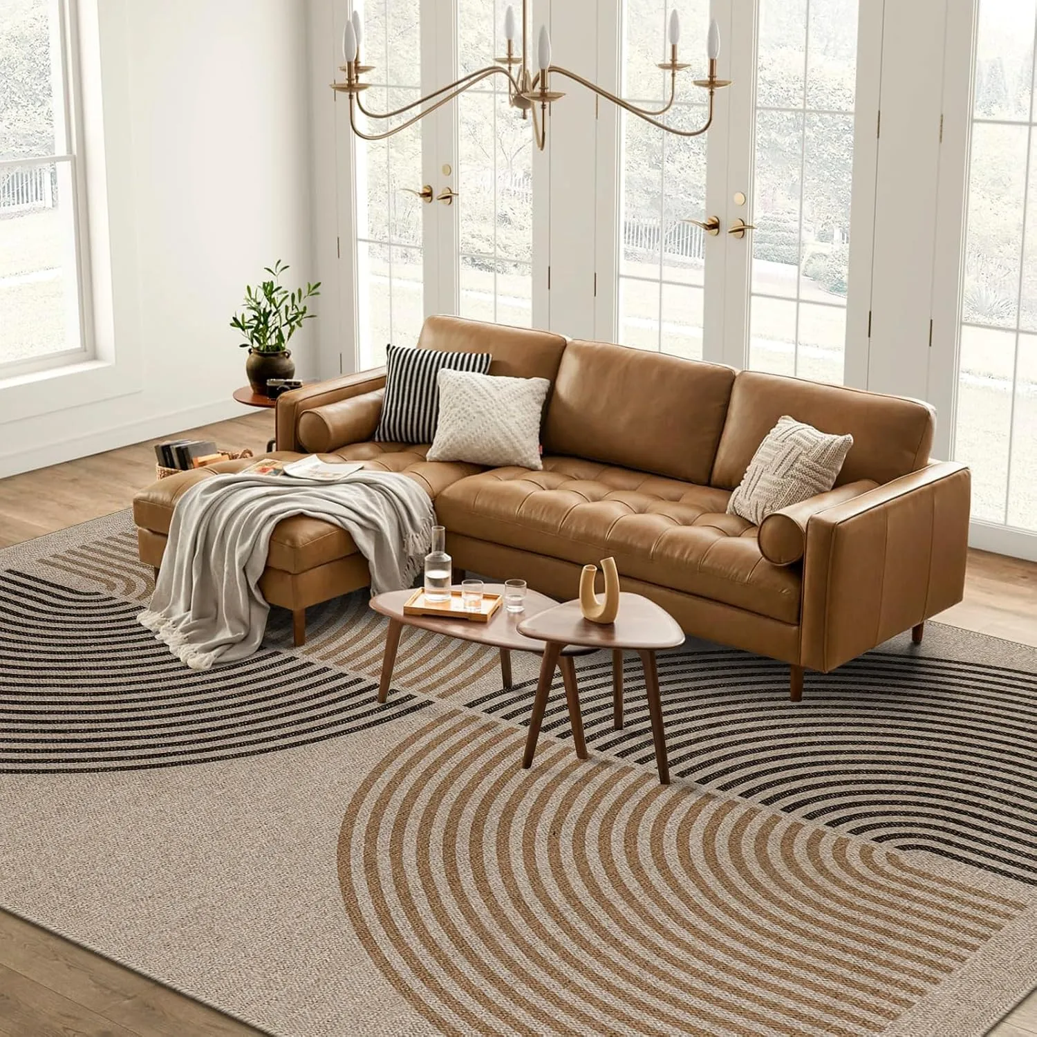 Lahome Modern Rainbow Outdoor Easy Jute Rug, Area Rugs 9x12 Living Room Patio Rug Large Farmhouse Indoor Outdoor Rugs, Contemporary Non Slip Dining Room Rugs for Under Table Sunroom