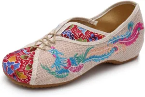 Lazutom Women Lady Vintage Chinese Style Embroidery Slip-On Cheongsam Walking Shoes