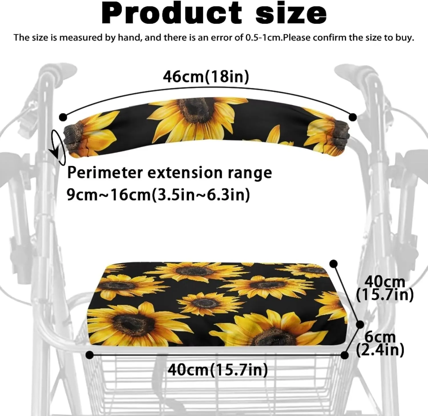 LedBack Sunflower Walker Cover for Seniors Walker Seat Cushion Walkers for Seniors Accessories Seat Covers Walker & Rollator Seat & Roller Bar Covers