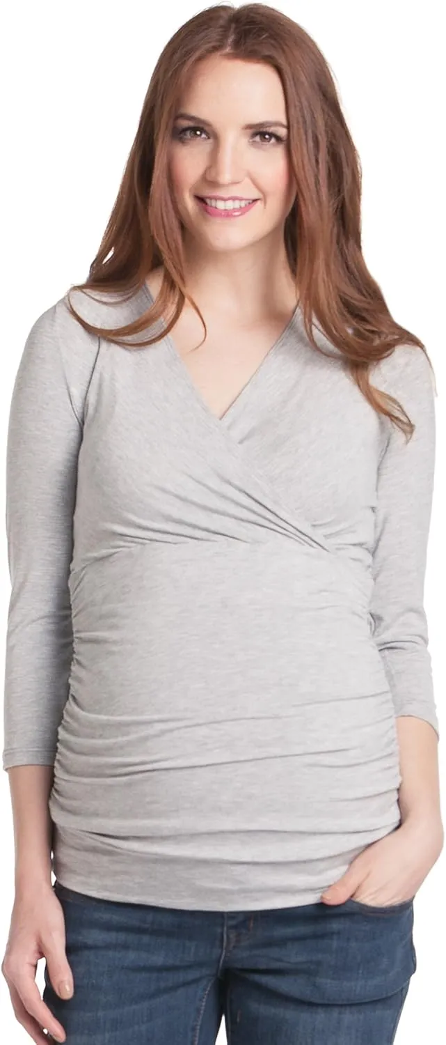 Lilac Maternity Women's Maternity Michelle Crossover Top, Grey, Small