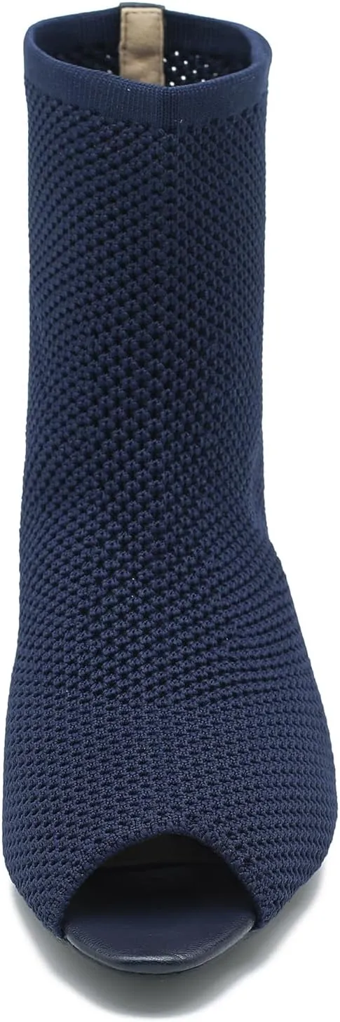LIURUIJIA Women's Knit Slingback Chunky Heel Ankle Boots Open Toe Booties Hollow Heeled Sandals Summer Casual Slip On Dress Sock Booties For Women