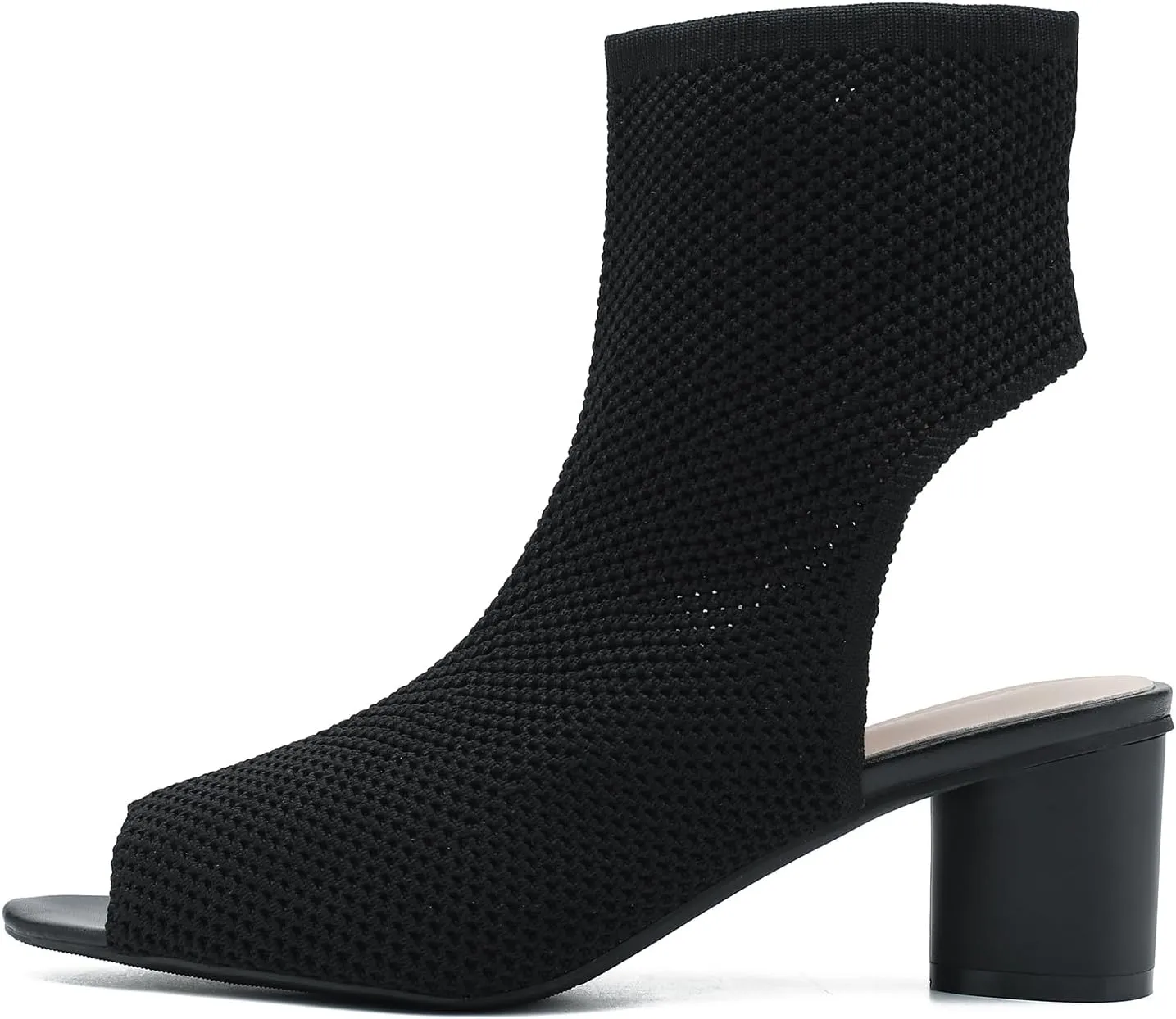 LIURUIJIA Women's Knit Slingback Chunky Heel Ankle Boots Open Toe Booties Hollow Heeled Sandals Summer Casual Slip On Dress Sock Booties For Women